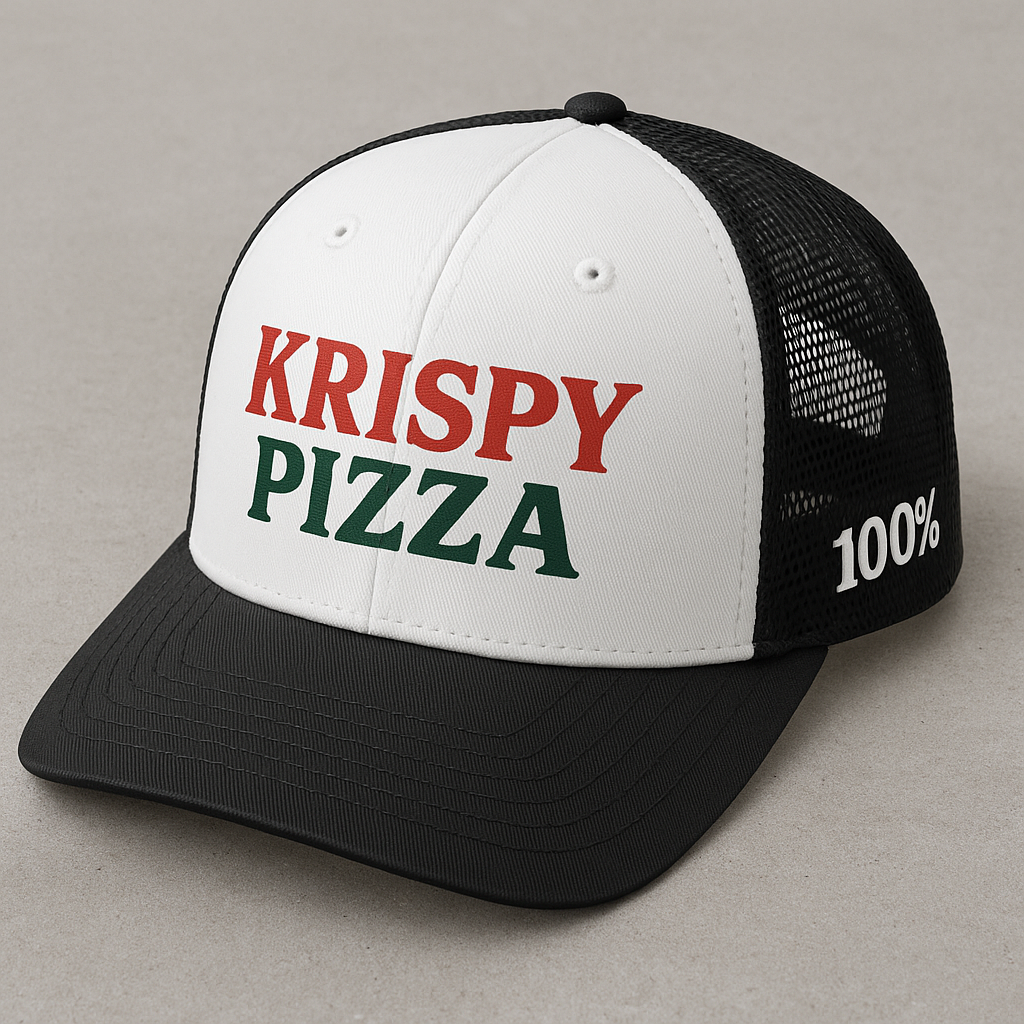 Krispy Pizza White Front Black Snapback