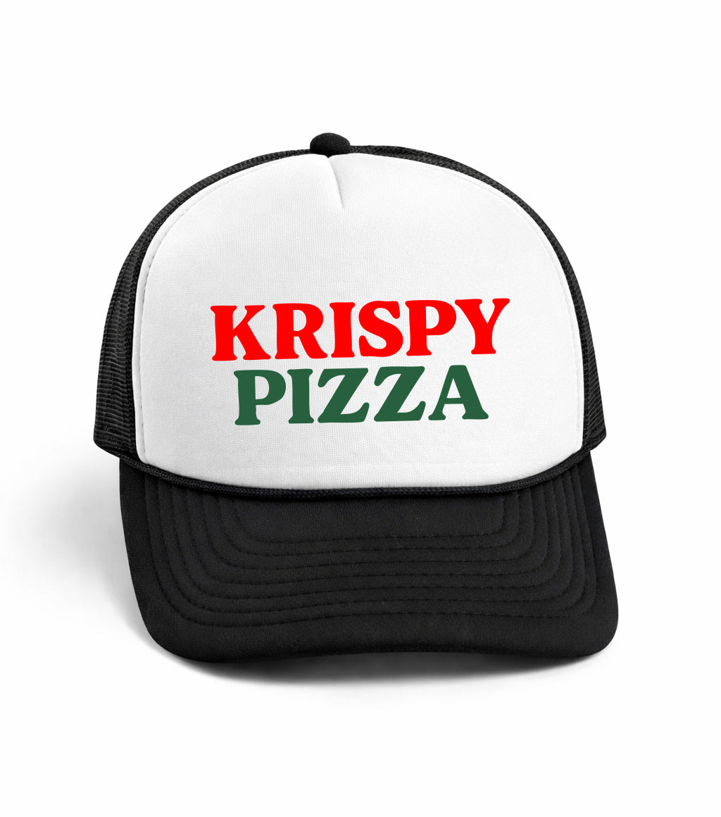 Krispy Pizza White Front Black Snapback